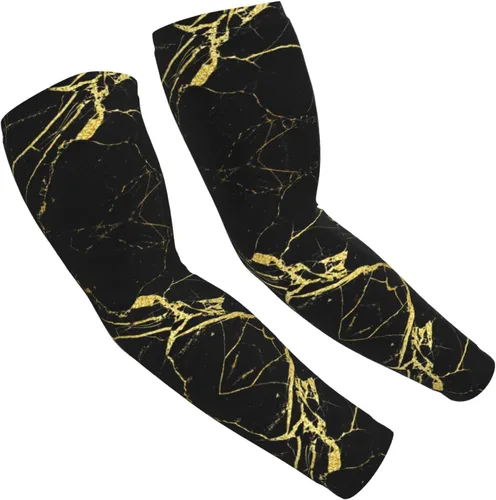 Vista 2 de Mangas de compresión con estampado de mármol negro y dorado para hombres y mujeres, protección solar UV