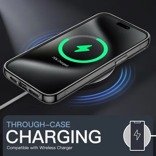 Vista 6 de JETech - Funda para iPhone 15 Pro de 6.1 pulgadas, cubierta a prueba de golpes sin amarillamiento, parte trasera transparente antiarañazos (negro)