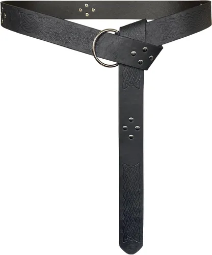 Vista 11 de HiiFeuer Cinturón de cuero PU con relieve medieval y anillo en O, cinturón retro de caballero renacentista Negro B
