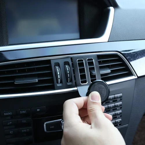 Vista 3 de Soporte para teléfono móvil de aleación de aluminio negro en la rejilla central del aire del automóvil, accesorios para Mercedes Benz Clase C W204