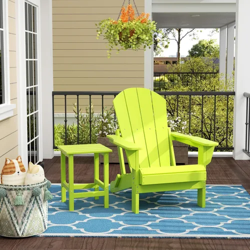 Vista 2 de Malibu - Sillas mecedoras Adirondack para patio al aire libre con juego de mesa auxiliar, lima