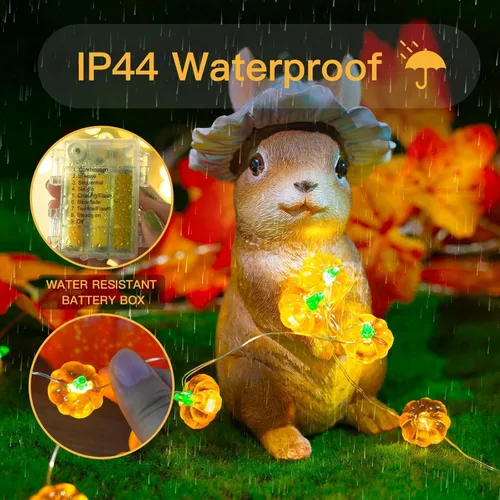 Vista 8 de suddus Luces de calabaza 3D, 40 luces LED de otoño de 12.8 pies, funcionan con pilas con control remoto y 8 modos y temporizador, decoraciones