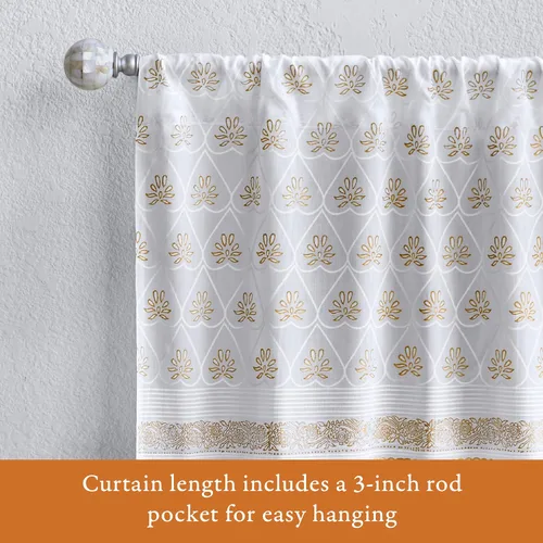 Vista 3 de Cortinas de algodón de media cocina para ventanas pequeñas, baño y café, estampado a mano en bloque, velo de novia blanco, diseño bohemio moderno