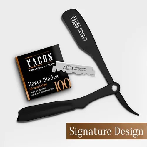Vista 16 de Facón - Maquinilla de afeitar recta para hombre, kit profesional de afeitar de borde recto con 100 cuchillas, afeitadora barbero japonesa de acero