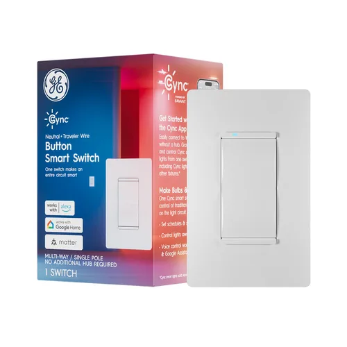 Vista 13 de GE CYNC - Interruptor inteligente de luz, estilo paleta, requiere cable neutro, interruptor de 4 cables con Bluetooth y Wi-Fi de 2,4 GHz, compatible