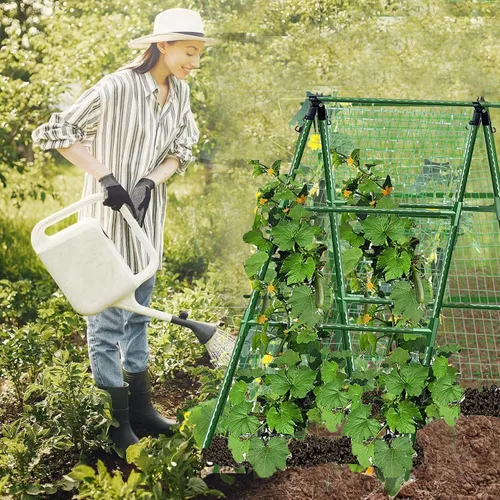 Vista 6 de Enrejados de pepino en un marco para plantas con soporte verde enrejado para pepino, plantas trepadoras, verduras, flores (verde) 47 x 15 pulgadas