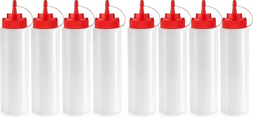 Vista 3 de Botellas de condimento Norcalway de 12 onzas para salsas - Botellas de chorro a prueba de fugas para aceite, jarabe, aderezo - Paquete de 3