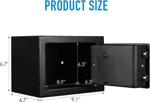 Vista 2 de TENAMIC Caja Fuerte 0.23 Pies Cúbicos Caja de Seguridad Digital Electrónica, Caja Fuerte con Cerradura de Teclado para Gabinete, Acero de Aleación