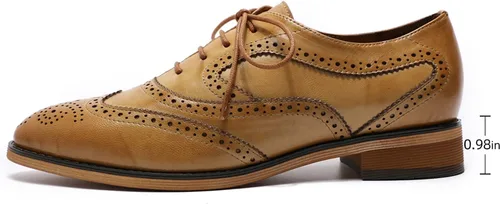 Vista 2 de Mona flying Zapatos de cuero para mujer con cordones perforados Oxfords Brogue Wingtip Derby para damas