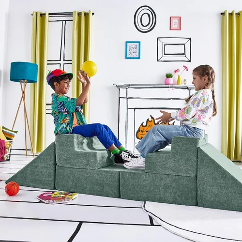 Vista 9 de Yourigami Castillo de Juego para Niños y Niños Pequeños, Juego de Complementos de Sofá para Sala de Juegos, Diseño Modular Duradero, Blue Lagoon
