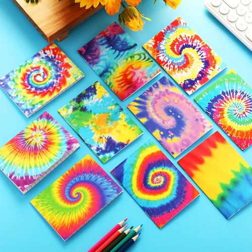 Vista 3 de Tenceur 50 cuadernos de notas de teñido anudado pastel, pequeños cuadernos de bolsillo de estilo multicolor, mini suministros escolares a granel