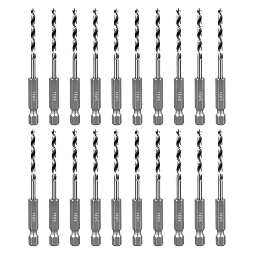 Vista 7 de SALI Brad Point - Juego de 20 brocas de acero al carbono de 1/4 pulgadas con vástago hexagonal de 1/4 pulgadas para madera dura, madera