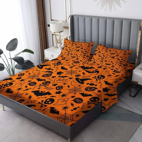 Vista 9 de Sábanas de cara de fantasma, tamaño individual, sábanas de microfibra suave y bolsillo profundo, sábanas y fundas de almohada estampadas sin