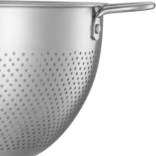 Vista 3 de Colador de acero inoxidable con mango y pies de reposo, colador de pasta de metal para pasta, fideos, arroz, verduras, frutas, apto