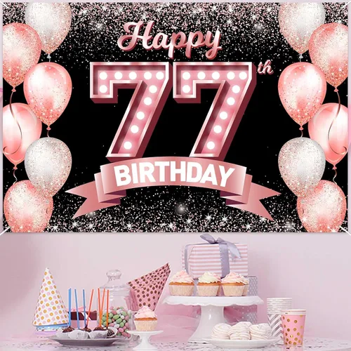 Vista 293 de Cartel de feliz cumpleaños décimo oro rosa, telón de fondo, saludos a 10 años, globos de confeti, decoración temática para niñas de 10 años