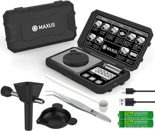 Vista 8 de MAXUS - Báscula digital de miligramo, 1.76 oz x 0.00 oz, peso de calibración de 1.76 oz Reloading Powder Scale with Trickler Accessories, Tray