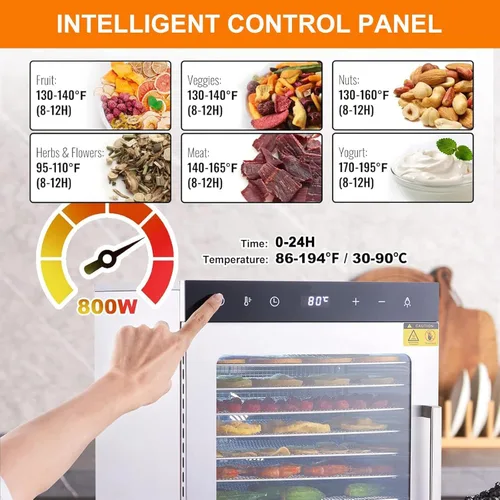 Vista 6 de Deshidratador de alimentos para carne, 10 bandejas de 800 W, secadora eléctrica de alimentos para el hogar, deshidratador comercial