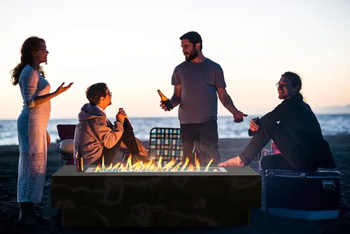 Vista 5 de Skyflame Sartén rectangular de acero inoxidable con quemador para interiores y exteriores, área de combustión de 30 x 10 pulgadas