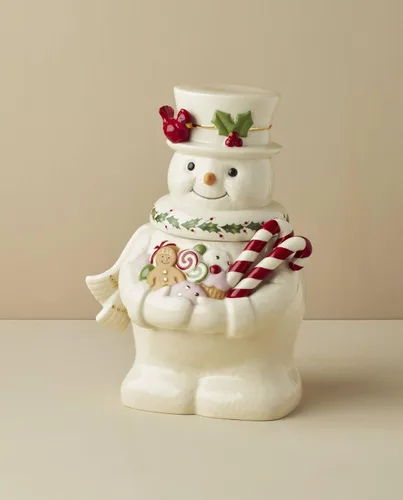 Vista 3 de Lenox 896362 Tarro de galletas de muñeco de nieve Happy Holly Days, decoración de Navidad y festividades