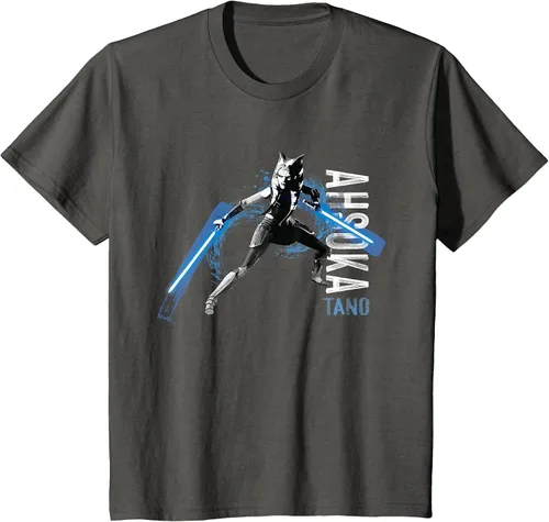 Vista 3 de Star Wars The Clone Wars Ahsoka Tano Dual Lightsabers Camiseta Asphalt Grey