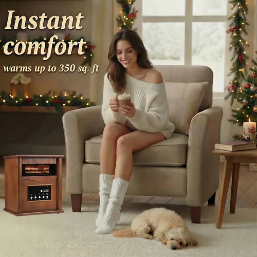 Vista 2 de Nordic Hygge Calentador de espacio portátil, calentador infrarrojo eléctrico de 1500 W para uso en interiores, sala de estar, dormitorio, oficina