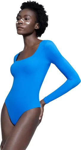 Vista 47 de PUMIEY Body sexy de manga larga con cuello cuadrado para mujer, colección Smoke Cloud