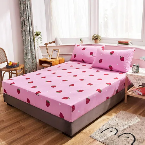 Vista 2 de LAMEJOR Juego de sábanas rosadas, tamaño individual, diseño de fresa roja Kawaii con bolsillos profundos de 14 pulgadas de profundidad, 4 piezas, 1