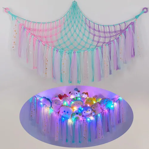 Vista 21 de FIOBEE Red de Animales de Peluche o Hamaca con Luz LED, Hamaca de Juguetes Colgante Organizador de Almacenamiento Soporte para Animales de Peluche