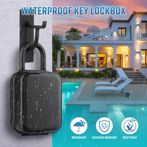 Vista 8 de Caja de bloqueo portátil para llaves con código, oculta una llave en el exterior Waterproof, Sturdy, 12-Digit Combination, Resettable Code, Key