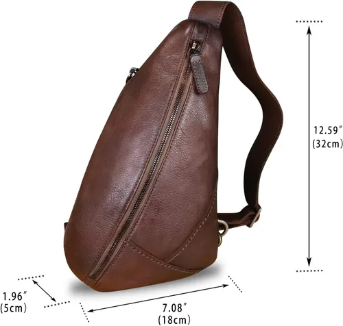 Vista 4 de Genuine Leather Silng Bag for Women and Men Vintage Leather Sling Backpack Shoulder Crossbody Bag Chest Purses Café