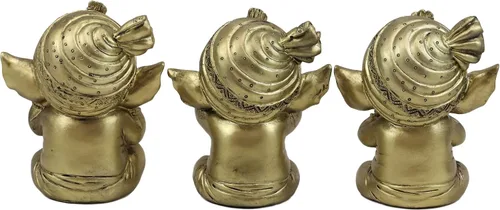 Vista 4 de Ebros - Juego de 3 figuras de elefante hindú dorado, Dios, Señor, Ganesha, con turbante, 4 pulgadas de alto, Deidad de las artes, sabiduría