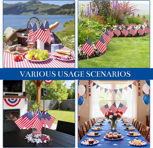 Vista 2 de HOOSUN 50 banderas americanas pequeñas en palo, decoraciones del 4 de julio, bandera de Estados Unidos pequeña en palo, mini banderas