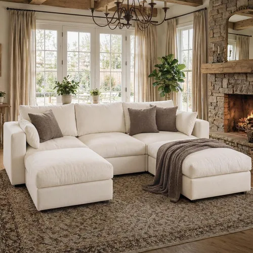 Vista 19 de Sofá modular Cloud modular con almacenamiento, sofá nube profundo de gran tamaño, sofá beige para sala de estar, sofá en forma de L de 99 pulgadas