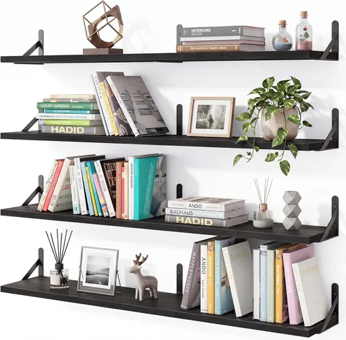 Vista 11 de YGEOMER Estantes flotantes para pared, estantes de pared negros de diferentes tamaños para sala de estar, baño, dormitorio, cocina, decoración