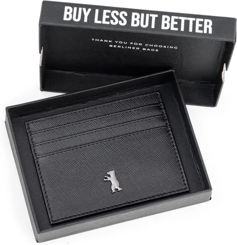 Vista 5 de BERLINER BAGS Funda de piel prémium para tarjetas, tarjetero con bloqueo RFID para hombres y mujeres, Negro -, Minimalista