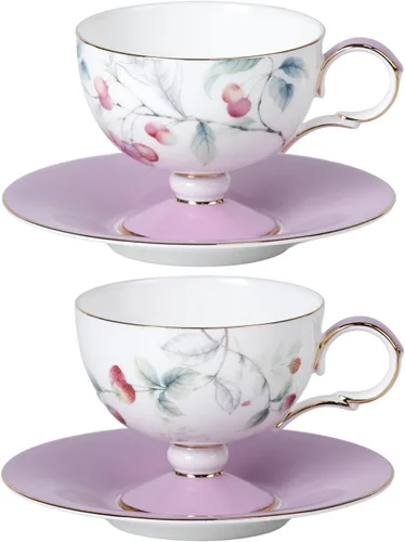 Vista 28 de KAMMAK Juego de 2 tazas de café de cerámica, tazas de café de porcelana con platillos, 6.52 onzas hechas a mano, elegante taza de té de porcelana
