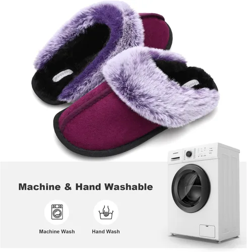 Vista 4 de Besroad Pantuflas de invierno peludas para la casa, sandalias de felpa de piel sintética esponjosas, zapatos cálidos para mujer