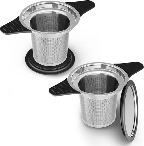Vista 12 de Reinmoson Coladores y Filtros Grandes para Té Suelto de Una Taza, Infusores de Té de Malla Extra Fina de Acero Inoxidable 304 y Silicona de Grado