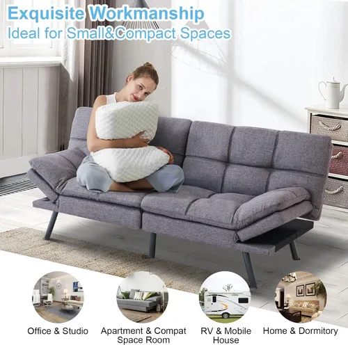 Vista 6 de Opoiar Moderno sofá cama convertible, futón de espuma viscoelástica, cama de dos plazas de 71 x 33 x 32 pulgadas, de lino transpirable ajustable