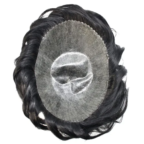 Vista 3 de Toupee para hombres de piel fina inyección de PU unidad de peluca para hombre, pieza de cabello humano natural real, sistema de reemplazo