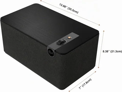 Vista 5 de Klipsch Sistema de altavoces Bluetooth Premium The Three Plus, listo para tocadiscos con entradas Phono/RCA, Bluetooth 5.3 con hasta 40 pies