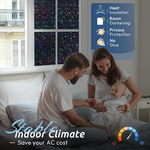 Vista 2 de rabbitgoo - Película de privacidad para ventanas con diseño de arco iris y vidrio manchado, patrón de diamante, calcomanía no adhesiva con tinte