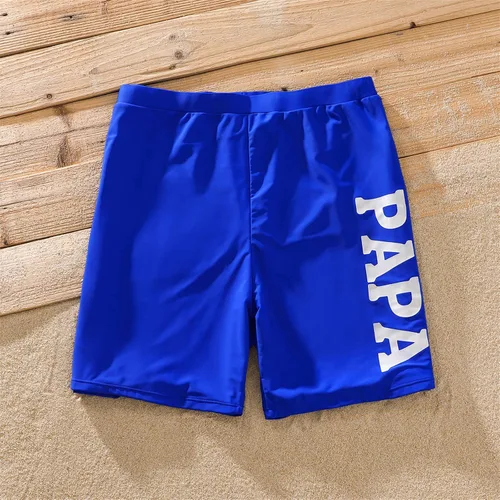 Vista 5 de PATPAT Traje de baño de una sola pieza de red sólido a juego para la familia y pantalones cortos de baño con estampado de letras