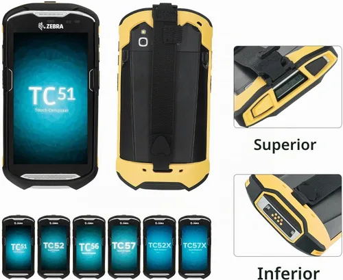 Vista 3 de Funda protectora para parachoques con correa de mano para Zebra TC51 TC510K TC52 TC56 TC57 (negro+amarillo)