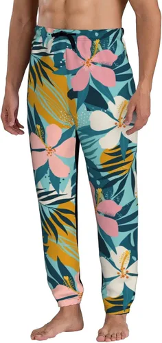 Vista 2 de ultaro Men's Casual Jogger Sweatpants Tropical Flowers and Palm Leaves Running Sweatpants with Pockets