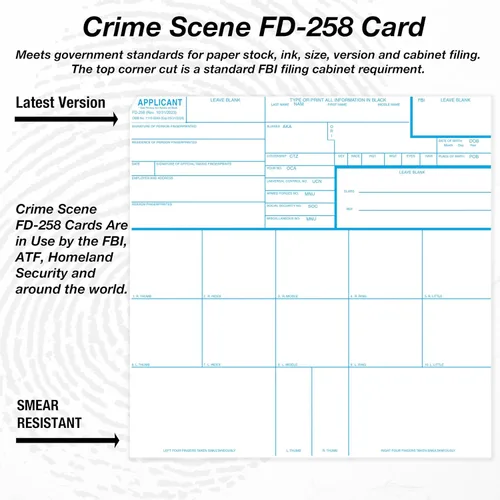Vista 2 de Crime Scene Tarjetas de huellas dactilares, solicitante FD-258 (paquete de 250)