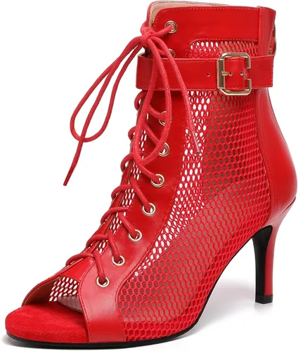 Vista 12 de Susanny Botas de tacón alto para mujer, Botas de plataforma con tacón sexy de puntera redonda con agujetas, tacón alto, botas de media pantorrilla