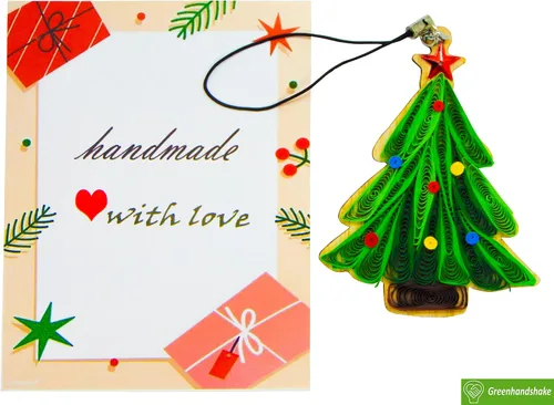 Vista 5 de Árbol de Navidad, decoración del hogar, decoración navideña, adorno hecho a mano, ornamento quilled, bolso, mochila, bolso, teléfono móvil