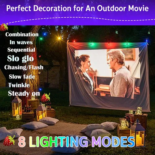 Vista 7 de ITICdecor C7 - Guirnalda de luces solares de fresa, 31 pies, 50 luces LED coloridas IP65, impermeable, encendido/apagado automático, cable verde