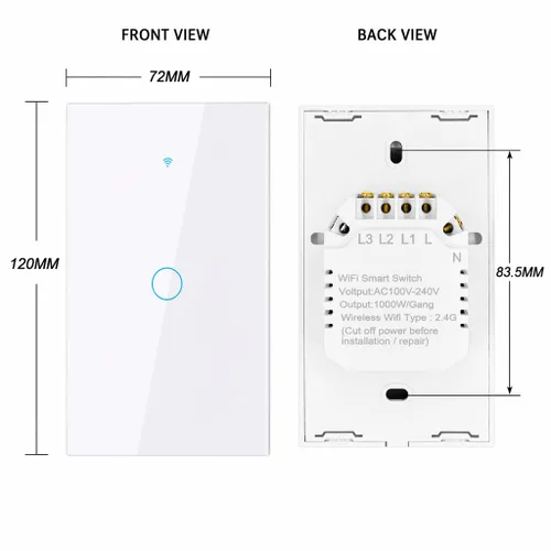 Vista 8 de Interruptor de luz táctil de pared inteligente WiFi de 2.4 GHz